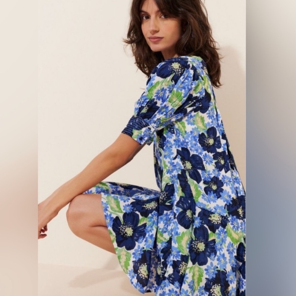 Free People Moon Chaser Floral Shortsleeve Collared Babydoll Dress Large Pockets